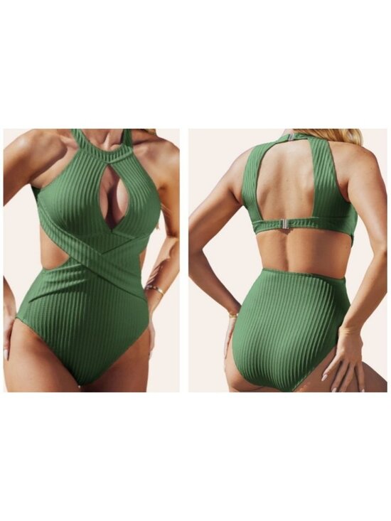 Cupshe Other - Cupshe Evergreen Backless Swimsuit Women L Hanging Neck One Piece NWT